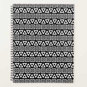 Aztec Triangles+Squares Pattern White on Black Planner