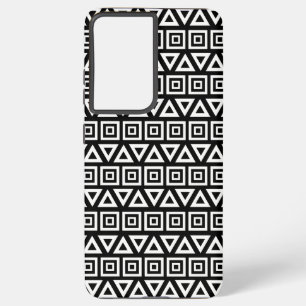 Aztec Triangles+Squares Pattern White on Black Samsung Galaxy Case