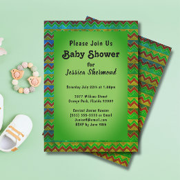 Aztec Tribal Abstract Baby Shower Chevron Green Invitation