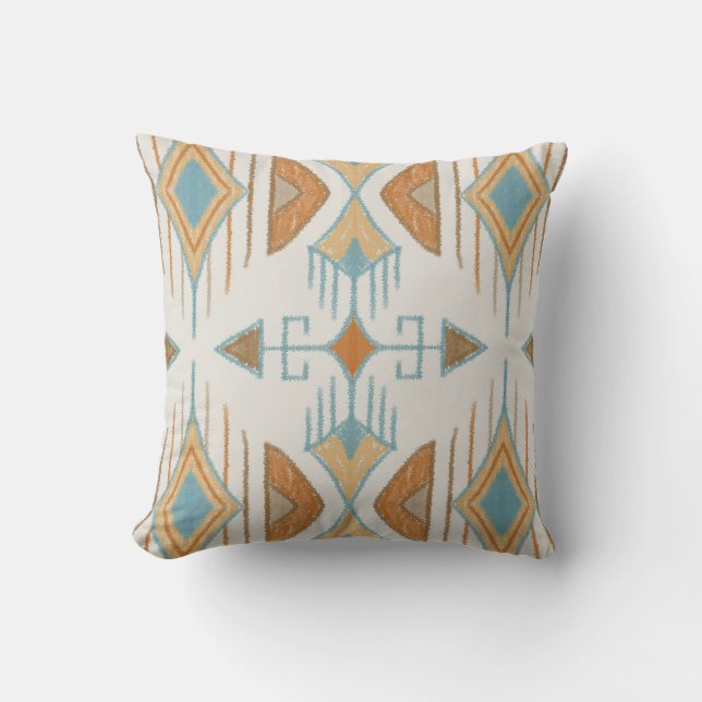 Aztec Tribal Arrows, Turquoise, Rust, Cream Throw Pillow (Front)