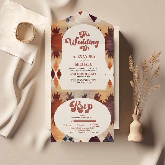 Aztec Tribal Brown Ethnic Western Wedding All In One Invitation (Creator Uploaded)