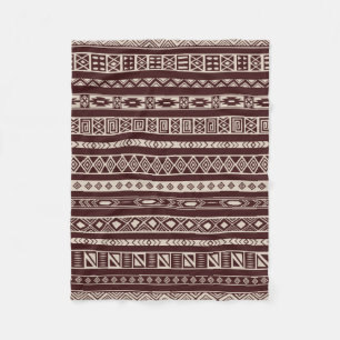 Aztec Tribal Ethnic Geometric Pattern Brown Beige Fleece Blanket