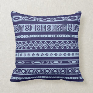 Aztec Tribal Ethnic Geometric Pattern Navy Blue Throw Pillow