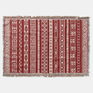 Aztec Tribal Ethnic Geometric Pattern Red Beige Throw Blanket