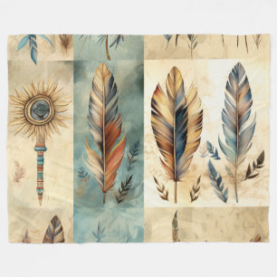 Aztec Tribal Feathers Medicine Stick Fleece Blanket