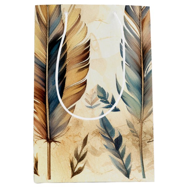 Aztec Tribal Feathers Medicine Stick Medium Gift Bag (Front)