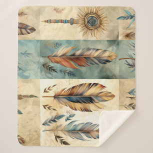 Aztec Tribal Feathers Medicine Stick Sherpa Blanket