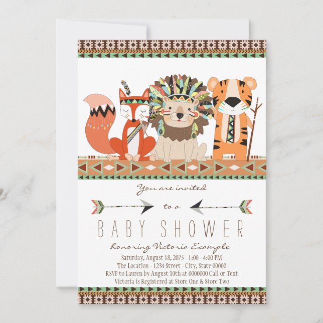 Aztec Tribal Fox Lion Tiger Baby Shower Invitation (Front)