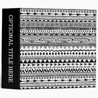 Aztec Tribal Geometric Pattern Black and White Binder