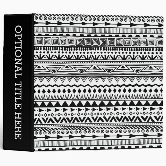 Aztec Tribal Geometric Pattern Black and White Binder (Front/Spine)