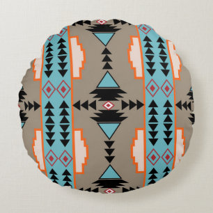 Aztec Tribal Geometric Round Pillow