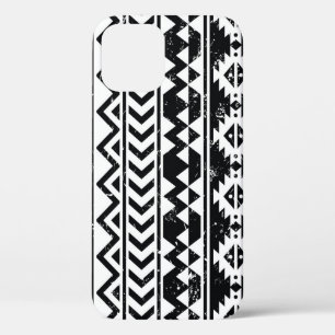 Aztec tribal: grunge white pattern. iPhone 12 case