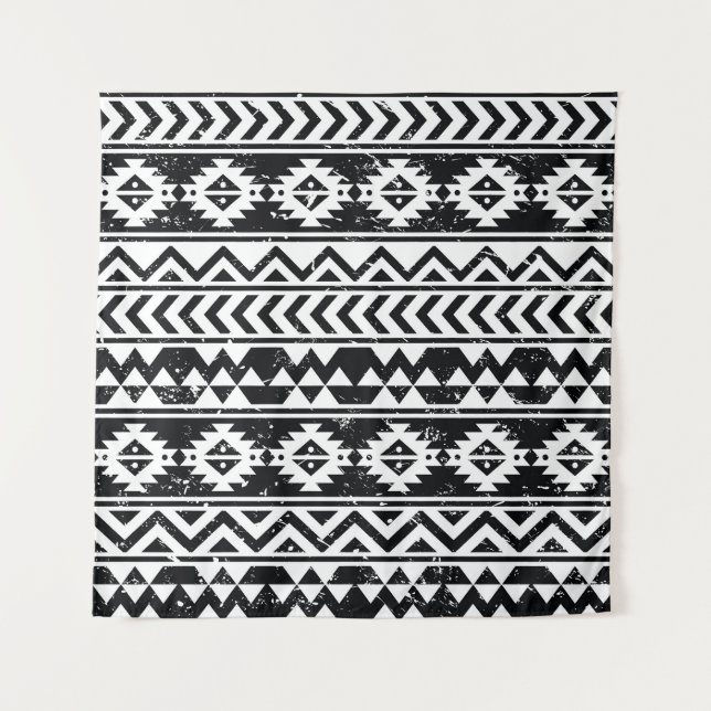 Aztec tribal: grunge white pattern. tapestry (Front)