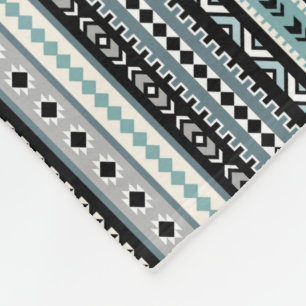 Aztec Tribal Pattern Aqua Black Grey Fleece Blanket