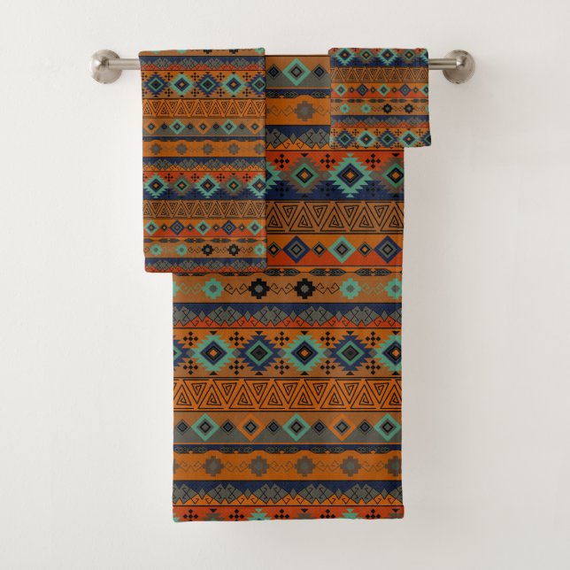  Aztec tribal pattern. Bath Towel Set (Insitu)