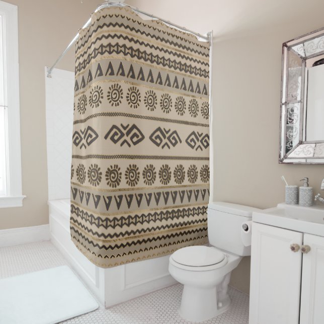 Aztec Tribal Pattern Beige and Gold (In Situ)