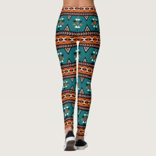Aztec Tribal Pattern Blue  Leggings