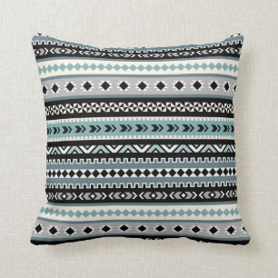 Aztec Tribal Pattern in Aqua and Black Throw Pillow