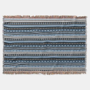 Aztec Tribal Pattern in Blue Grey White Black Throw Blanket