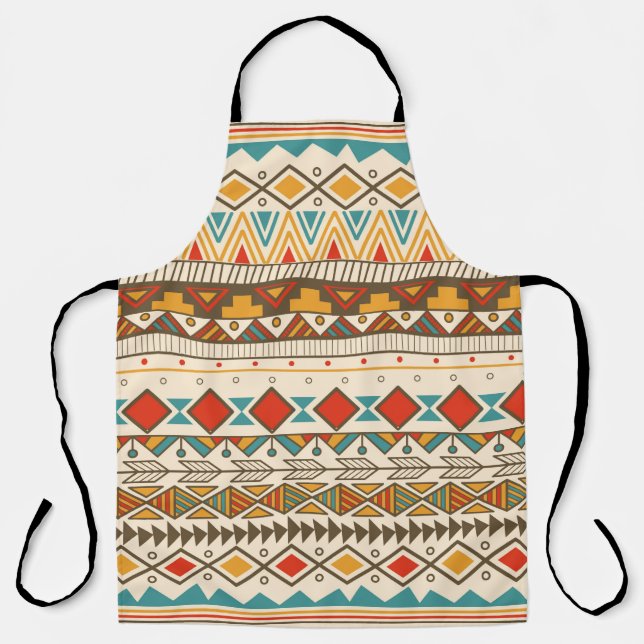 Aztec tribal pattern in stripes, vintage illustrat apron (Front)