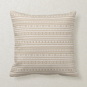 Aztec Tribal Pattern / Sand and White Throw Pillow