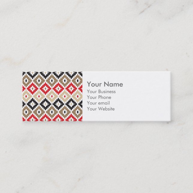 Aztec Tribal Print Ikat Diamond Pattern Mini Business Card (Front)