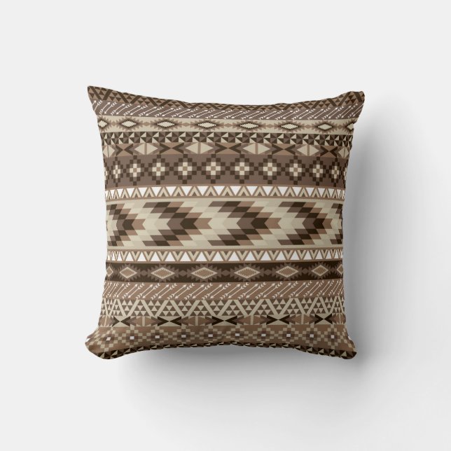 Aztec Tribal Print Neutral Browns Beige Taupe Throw Pillow (Front)