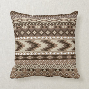 Aztec Tribal Print Neutral Browns Beige Taupe Throw Pillow