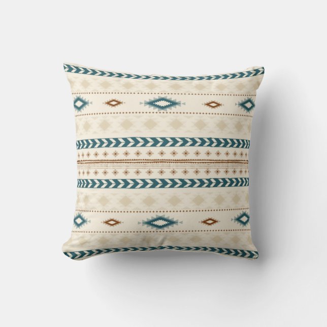 Aztec Tribal Print Neutral Browns Beige Teal Throw Pillow (Front)