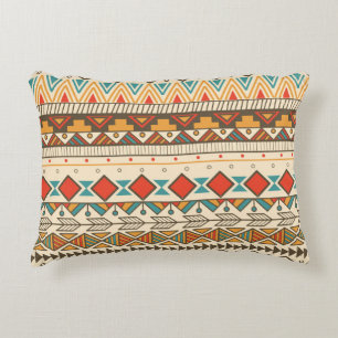 Aztec Tribal Striped Vintage Illustration Accent Pillow