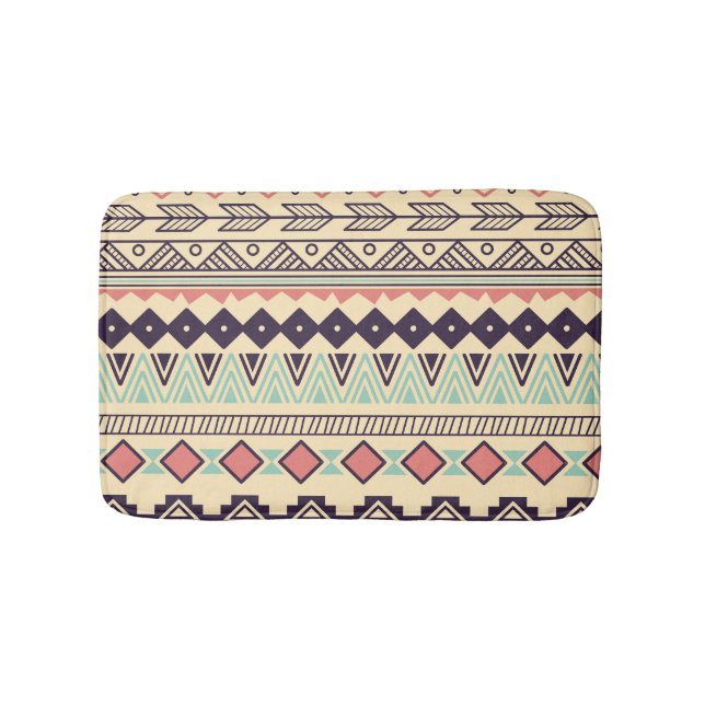 Aztec Tribal Stripes: Vintage Illustration Bath Mat (Front)