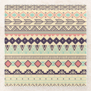 Aztec Tribal Stripes: Vintage Illustration Glass Coaster