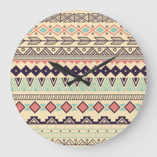Aztec Tribal Stripes: Vintage Illustration Large Clock