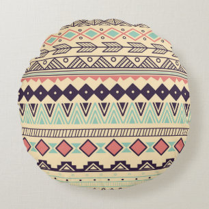 Aztec Tribal Stripes: Vintage Illustration Round Pillow