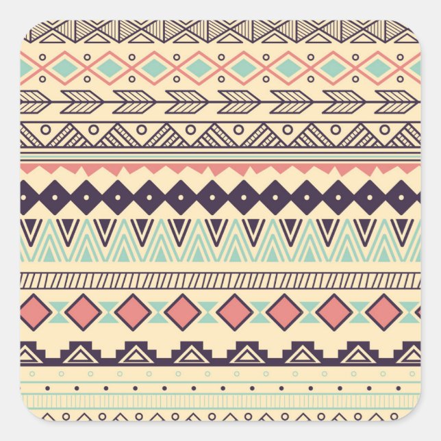 Aztec Tribal Stripes: Vintage Illustration Square Sticker (Front)