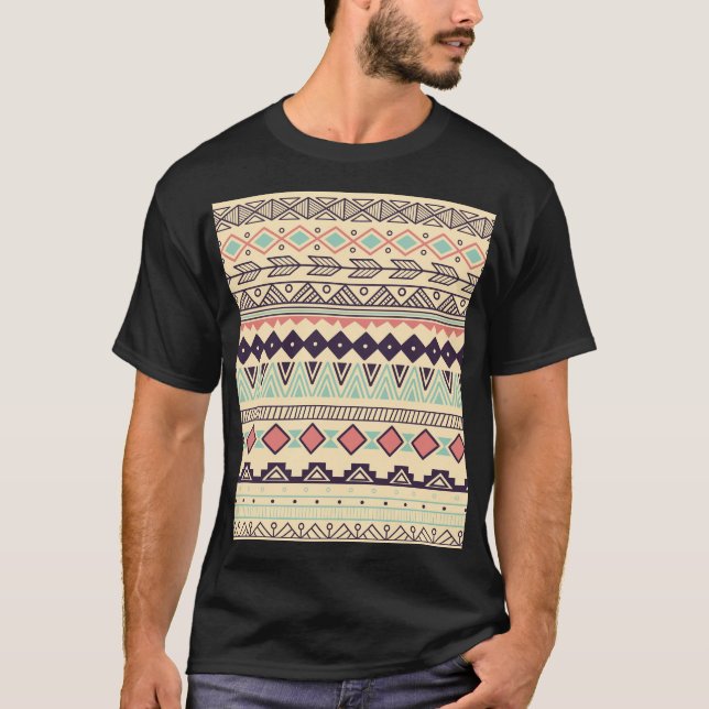 Aztec Tribal Stripes: Vintage Illustration T-Shirt (Front)