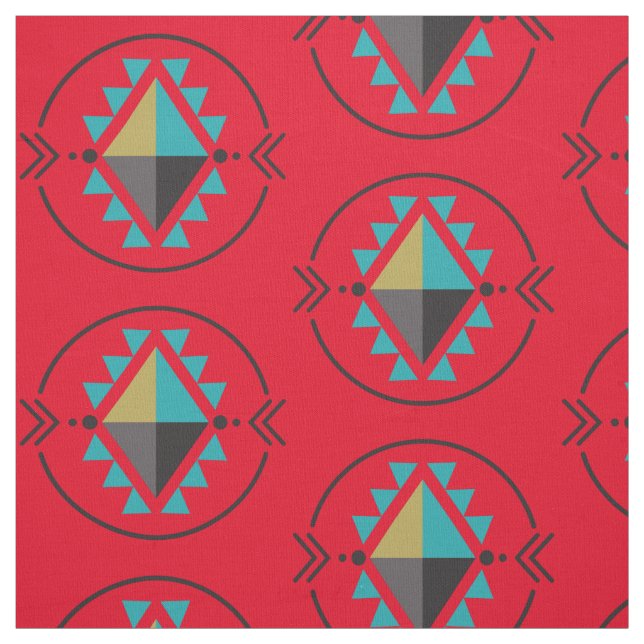Aztec Tribal Symbol Red Pattern Fabric (Swatch)