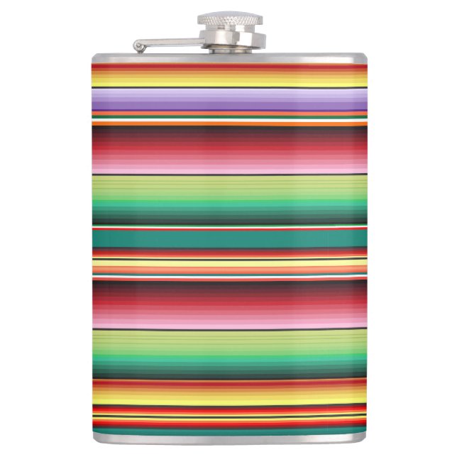 Aztec Tribal Traditional Textile Colourful Linear  Hip Flask (Front)