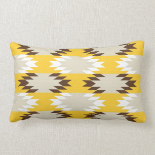 Aztec Tribal Yellow Brown Native American Designs Lumbar Pillow