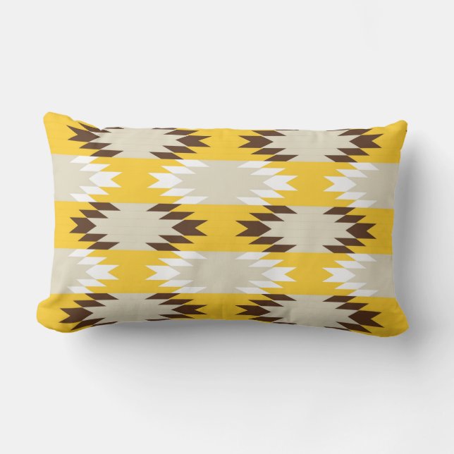 Aztec Tribal Yellow Brown Native American Designs Lumbar Pillow (Front)