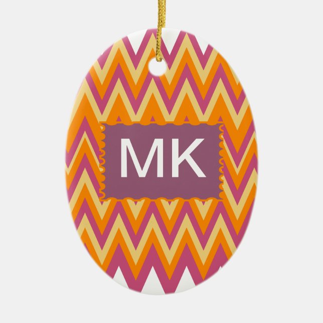 Aztec Tribal ZigZag Ceramic Ornament (Front)