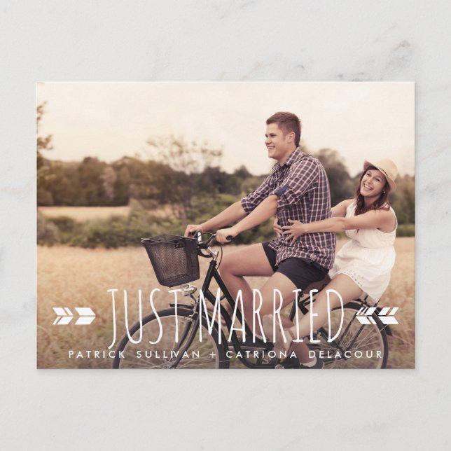 Aztec Typography Just Married Postcard (Front)