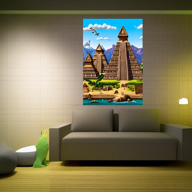 Aztec village near a river | AI Art  Poster (Creator Uploaded)