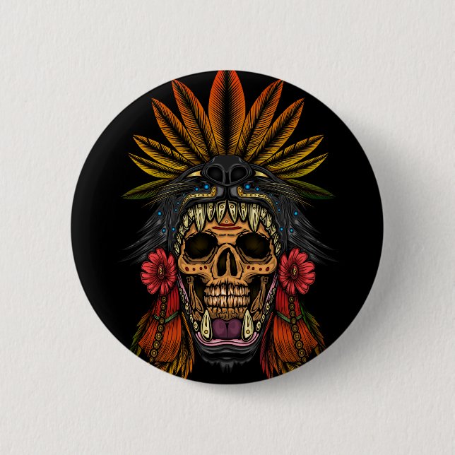 Aztec Warrior 2 Inch Round Button (Front)