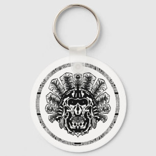 Aztec Warrior Head Circle Keychain