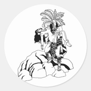 aZTEC wARRIOR & PRINCESS ORIGINAL MEXICAN ART Classic Round Sticker
