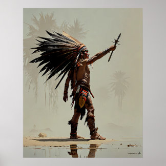Aztec Warrior Salutation To The Sun Poster