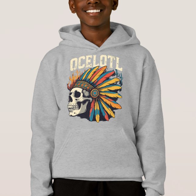 Aztec Warrior Skull with Colourful Feather Headdre (Front)