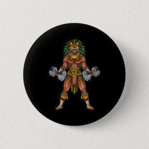 Aztec Warrior Weightlifting 2 Inch Round Button