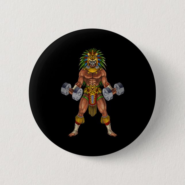 Aztec Warrior Weightlifting 2 Inch Round Button (Front)